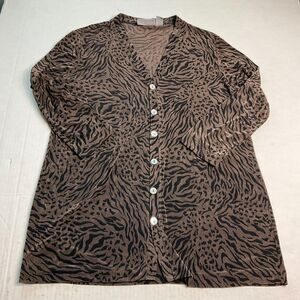 Chicos Design Cardigan Brown Black 3/4 Sleeve Wrinkle Resistant Sweater 1 MEDIUM